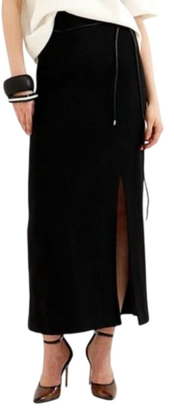 Le' AL.X Wool Blend Knit High Rise Belted Side Pencil Maxi Black Wool Skirt Sz 6